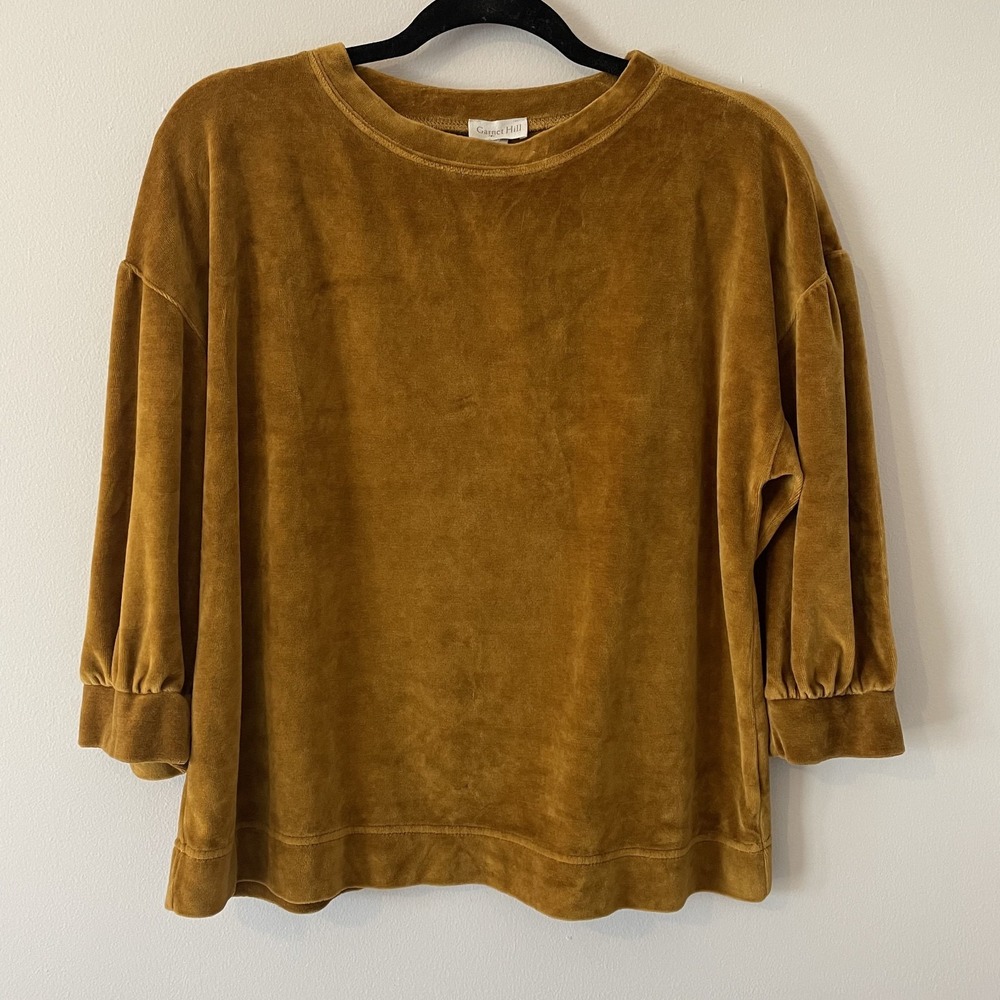 Garnet Hill Organic Cotton Moonrise Velour Top Gold Size S Oversized Boxy Boho